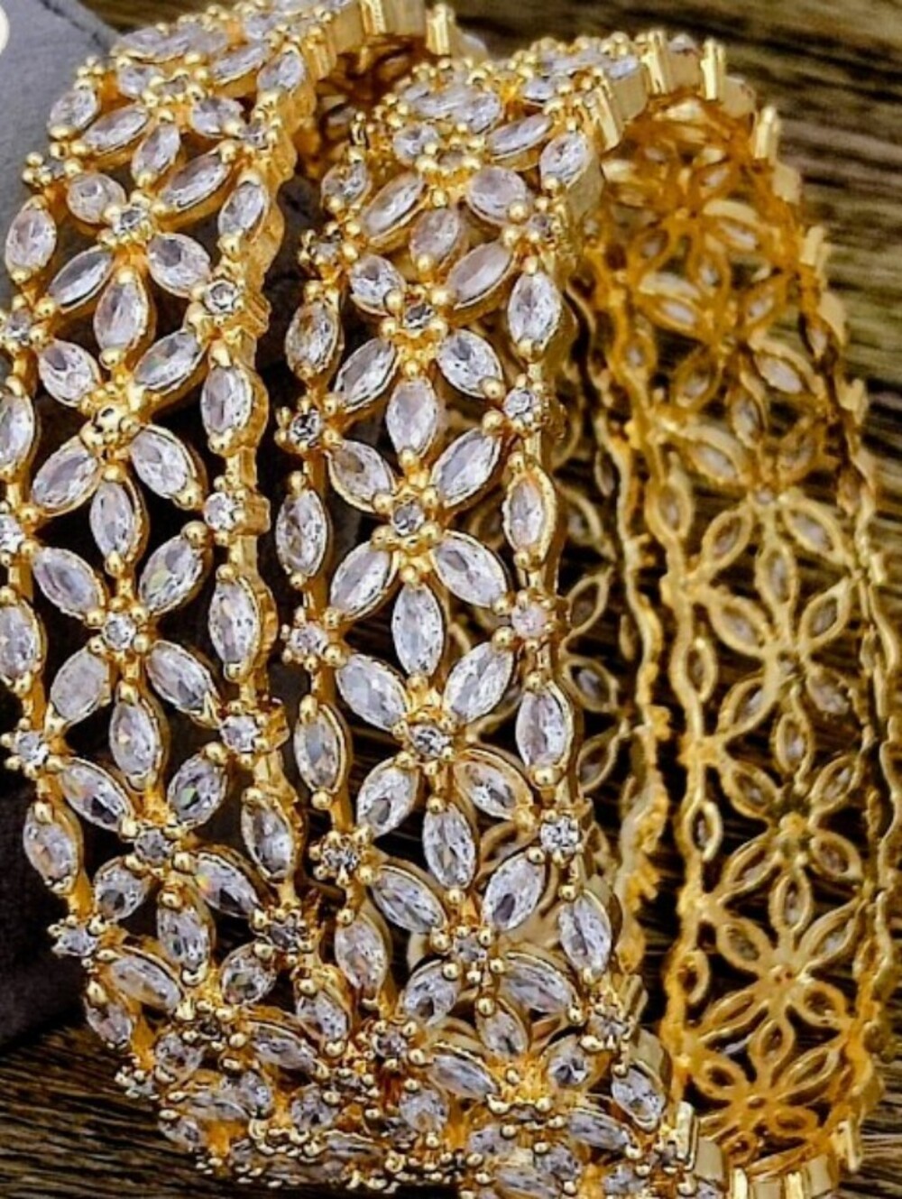 Gold Floral Crystal Bangle Bracelet - Women Jewelry